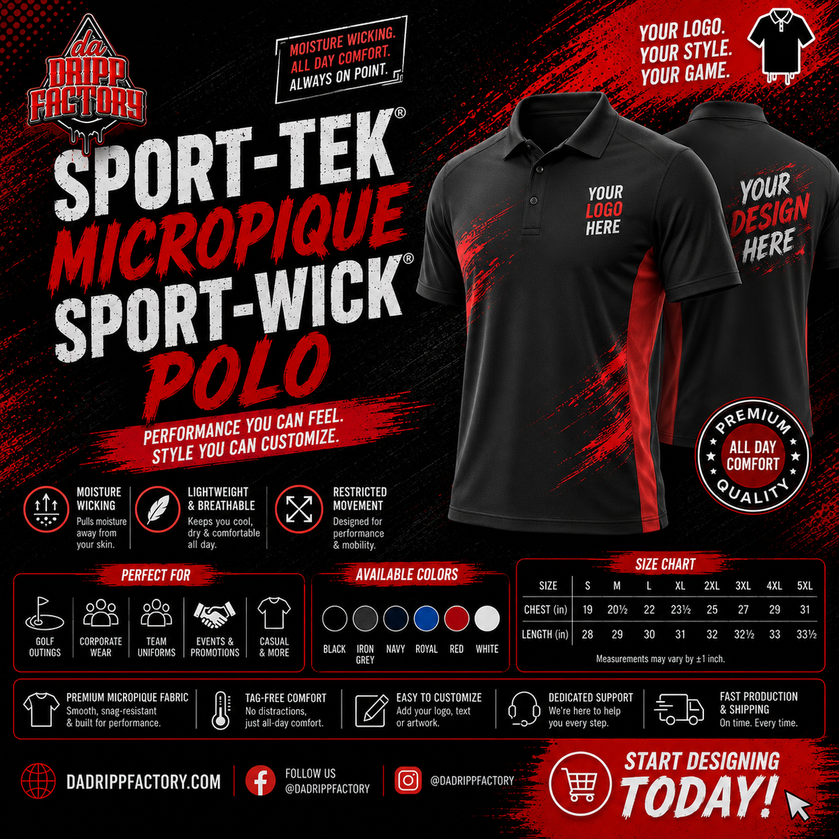 custom Sport-Tek Micropique Sport-Wick Polo