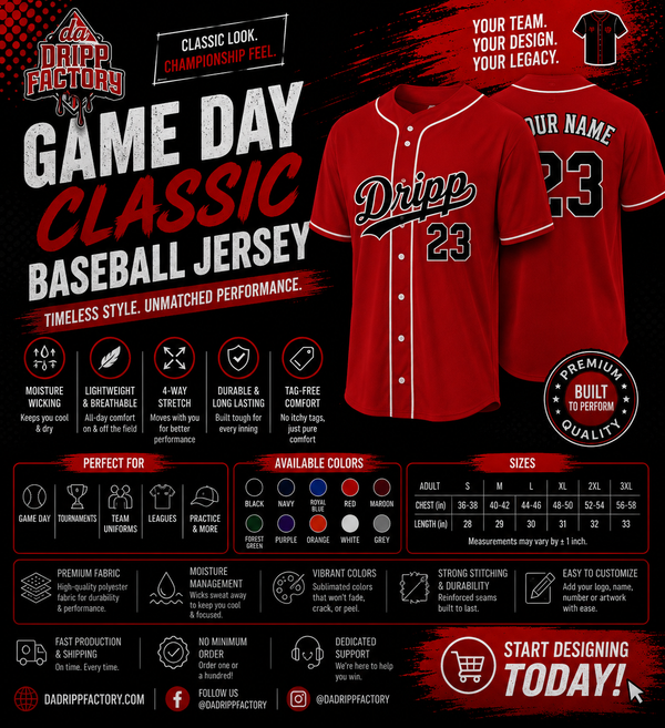 Game Day Classic Baseball Jersey