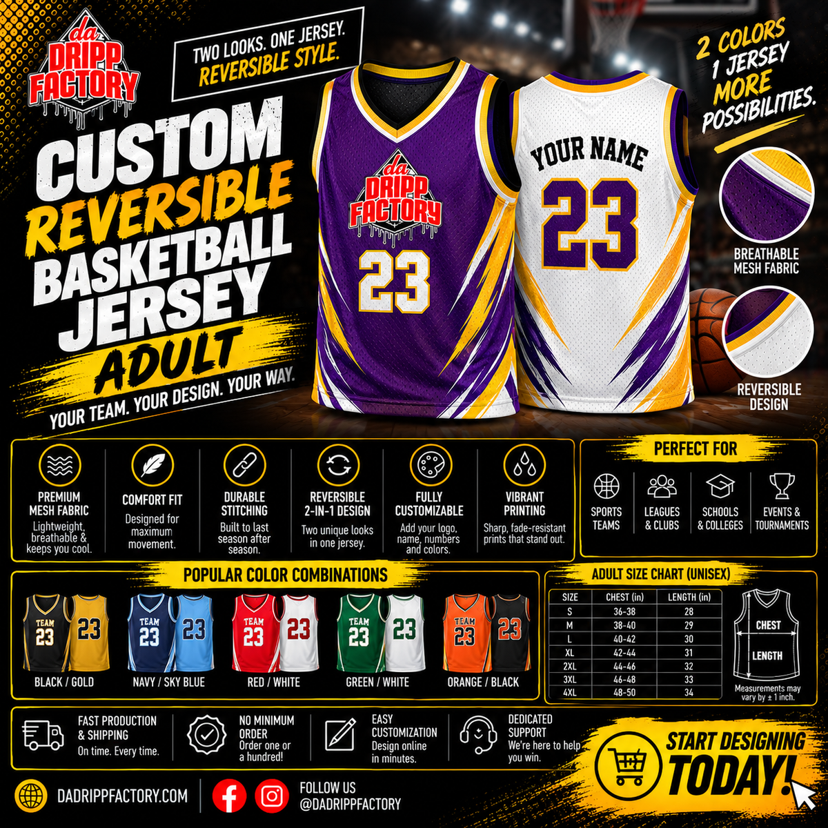 Adult reversible basketball jersey Main image